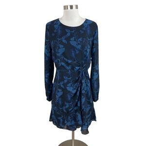 Anthropologie Hutch Black Blue Flowing Faux Wrap Dress Size 6 Quiet Luxury